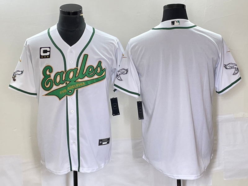 Men's Philadelphia Eagles Blank White Gold With C Patch Cool Base Stitched Baseball Jersey